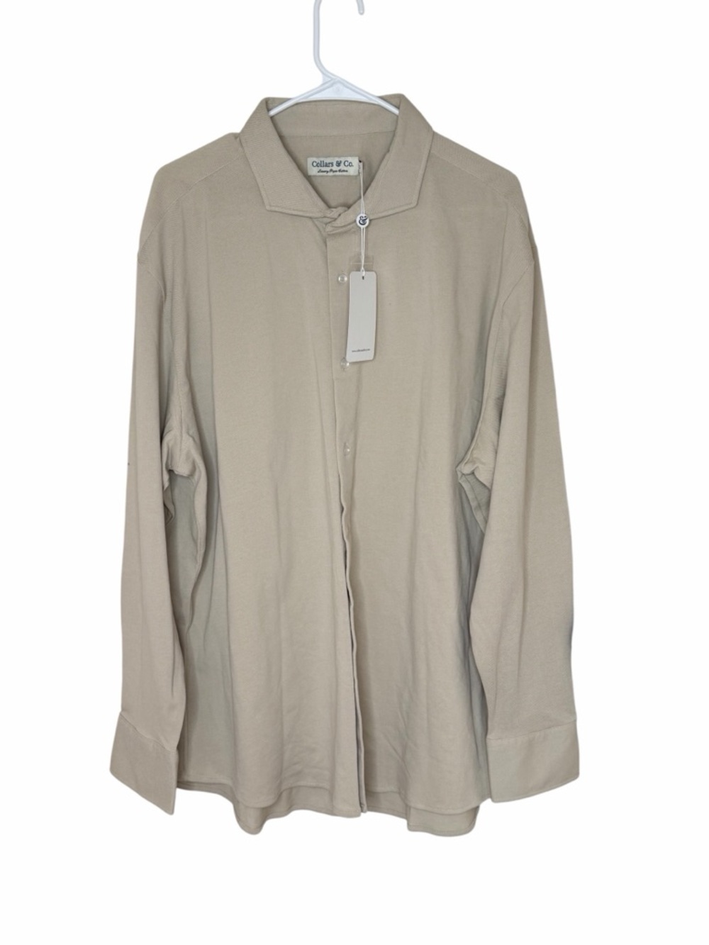 NWT Collars & Co. Tan Beige Luxury Pique Cotton Cutaway Collar Shirt XXXL 3XL